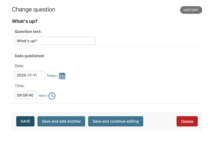 Editing form for question object